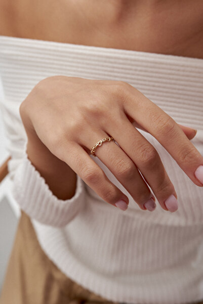 ADOR Altın Sıralı Kalpli Taşsız Yüzük