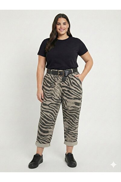 della moor Women's Mink Italian Zebra Pattern Loose Cut Wide Waist Carrot/Sha...