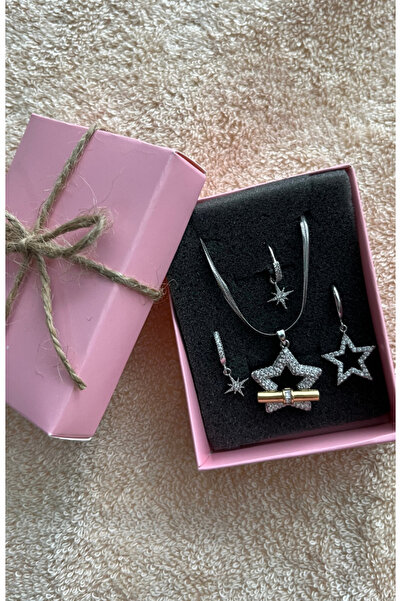 Barila Luxe Yıldız Set 2'Li Çelik Kolye Ve Küpe Seti Kararmaz Sallantılı Küpe...
