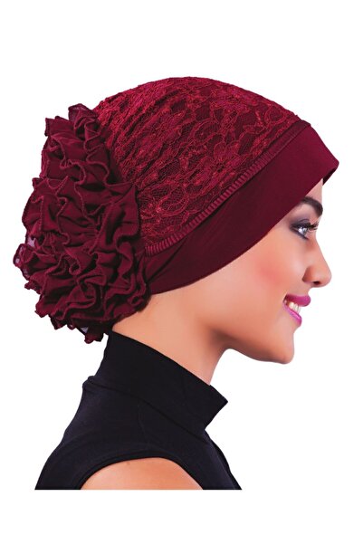 elysianfidan Corded Ruffled Front Pleated Piped Burgundy Ready-To-Wear Turban...