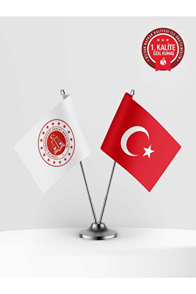 Bilsan Adalet Bakanlığı İkili Masa Bayrağı Set - Saten Kumaş 1. Kalite