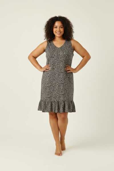 Flamingo Pamuklu Çok Renkli Leopar Desenli Sıfır Kol Rahat Kalıp Yazlık Kadın...