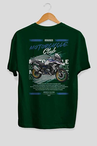 Ankhises تي شيرت موتورسايكل سيريز 27 مطبوع من الخلف باللون الأخضر 100% قطن لل...