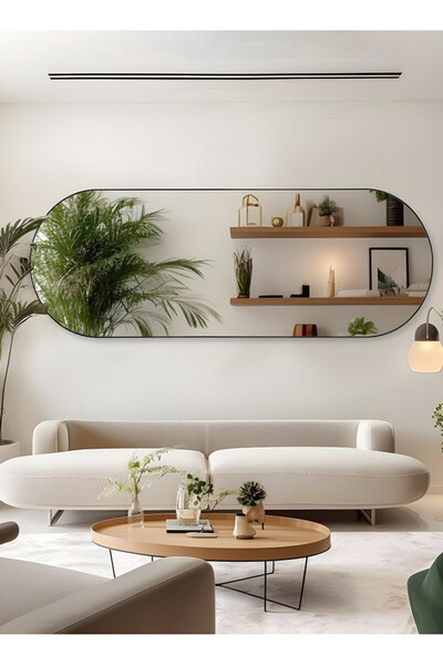 Taimi مرآة أنيقة بتصميم 120×80 سم - مرآة مكياج بإطار معدني أسود لغرفة الملابس...