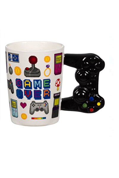 OEM 3D Game White Ceramic Mug Joystick Handle, 9 x 11.5 cm, 375ml