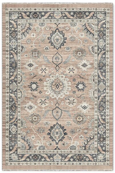 Pastel Home Retro Bej Gri Şönil Halı Kilim Yolluk Kaymaz Yıkanabilir Mutfak S...