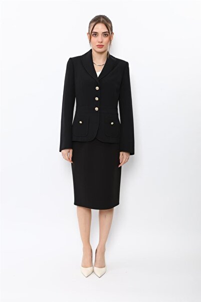 ÖNDER ÖZSOY Shawl Collar Bag Pocket Sports Jacket & Short Pencil Skirt Women'...