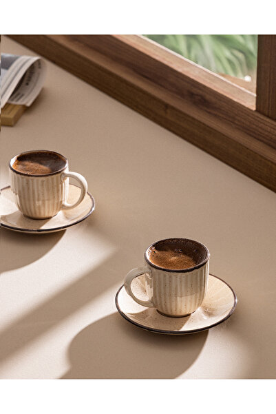 Madame Coco Kleby Natural 6 Kişilik 12 Parça Kahve Fincan Seti - Krem - 90 ml