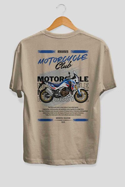 Ankhises Tricou oversize bej cu imprimeu pe spate Motocicletă Seria 23, 100% ...