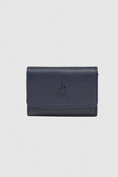 LEWİS POLO محفظة بروي الرجالية من الجلد الطبيعي باللون الأزرق الداكن مع العدي...