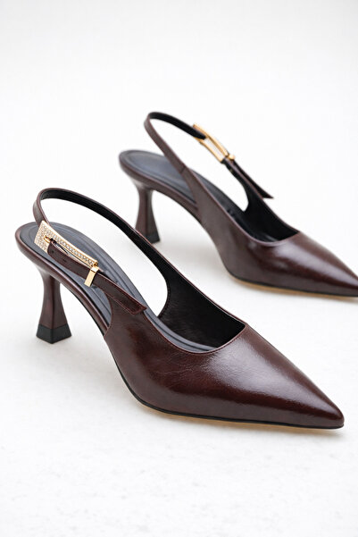 ELAIA SHOES Aris Burgundy Stone Buckle Detailed Pointed Toe Heeled Women's Shoes