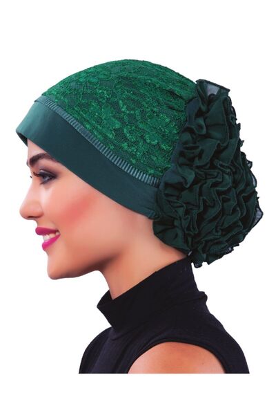 elysianfidan Turban verde cu vipușcă cu volan și pliuri în față, cu șnur, pot...