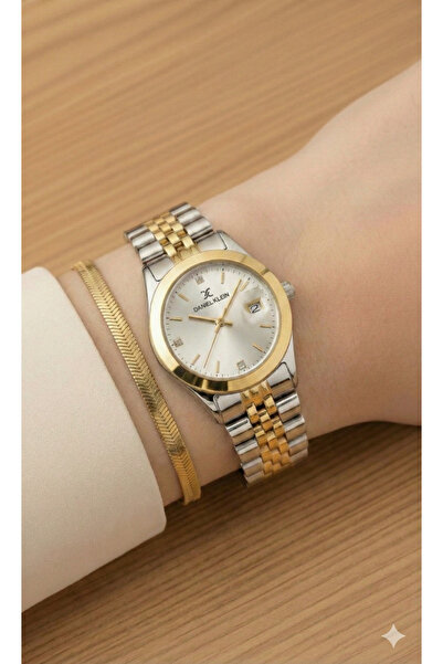 Daniel Klein Kadın Gümüş Gold Renk Taşlı Kadran Takvimli Kol Saati Balıksırtı...