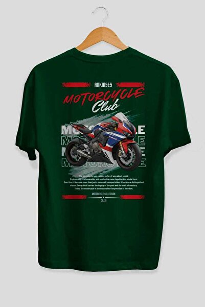 Ankhises Motociklistička serija 3, zadnji Štampano zeleni Oversize kroj T-shi...