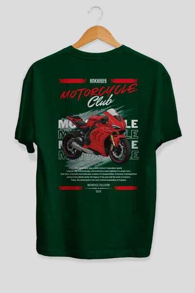 Ankhises تي شيرت موتورسايكل سيريز 7 مطبوع من الخلف باللون الأخضر 100% قطن للر...