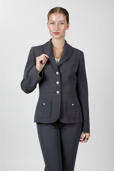 ÖNDER ÖZSOY Shawl Collar Pocketed Sports Women's Jacket-Smoked