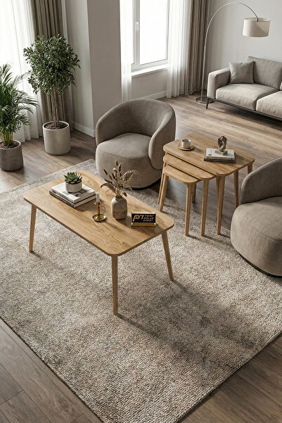 PDMPOİNT DOLAP MARKET Çınar 3lü Zigon Ve Orta Sehpa Takımı