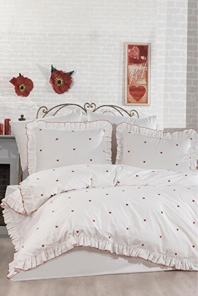Çeyiz Diyarı Valentine Love Embroidered 6 Piece Duvet Cover Set Red