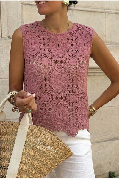 FEMELLE Dusty Rose Crochet Sleeveless Blouse