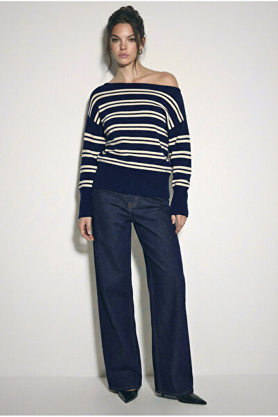 Bianco Lucci Women's Boat Neck Striped Knitwear Sweater 34105 60283909