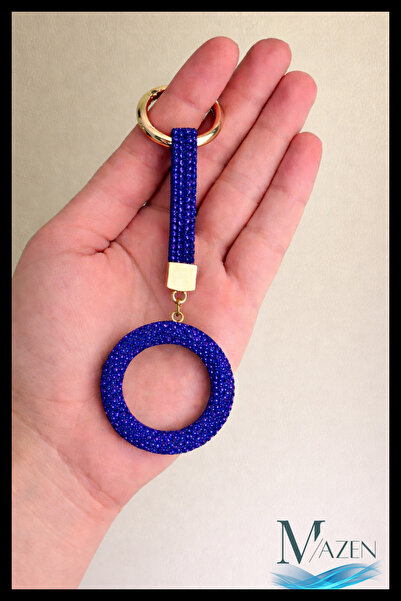 MAZEN سلسلة مفاتيح دائرية مرصعة بحرف O |   تفاصيل كريستالية |   حقيبة وإكسسوا...