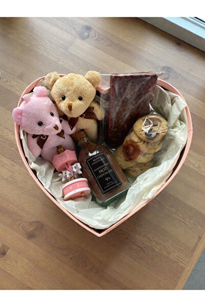 Brown Chocolate Kalp Kutuda Tatlı Sürpriz Hediye Seti – Ayıcıklı, Sıcak Çikol...