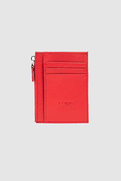 LEWİS POLO محفظة رجالية حمراء عملية من الجلد الطبيعي مع العديد من حاملات البط...