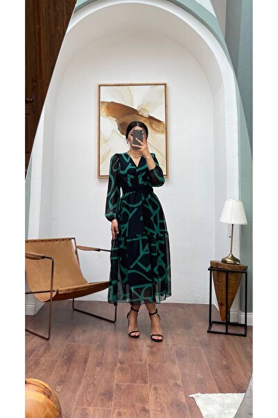 MY GRS Double-Breasted collar chiffon dress