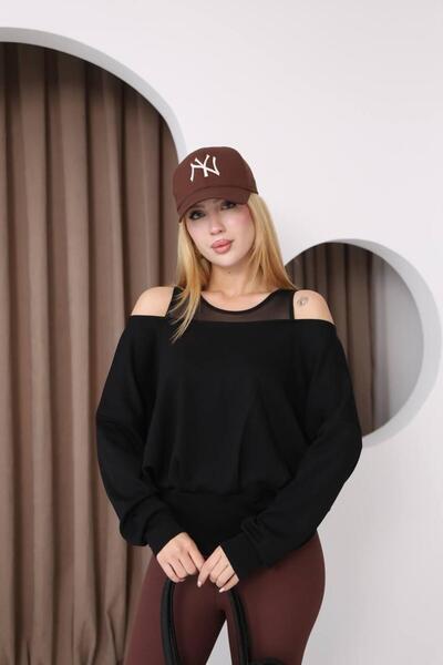 Moda Palmiss Women's Black Boat Neck Oversize Loose Draped Modal Blouse