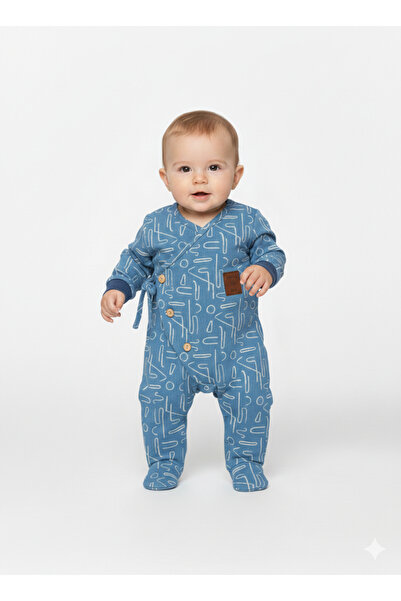Momivi Kids Double-Breasted Collar Wooden Button Detailed Baby Romper with Bo...