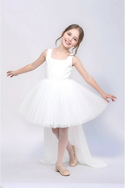 Lovrel Kız Çocuk Çıkarılabilir Tüllü Uzun Kuyruklu Abiye Mezuniyet Elbise – Ö...