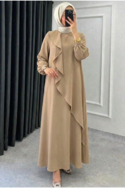 Tesettür Diyarı Rochie Tesettür din țesătură crep Mihri cu volane - Nurcă