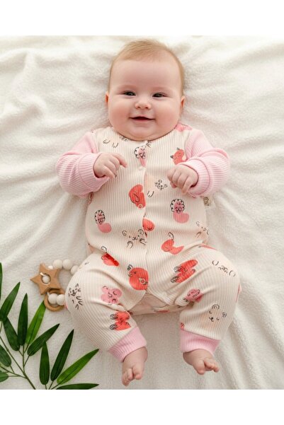Ege Bebek Kız Bebek Mevsimlik Baskılı 3-6-9-12 Aylık Çıtçıtlı Fitilli Yeni Do...