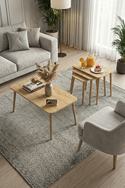 PDMPOİNT DOLAP MARKET Çınar 3 lü Zigon Ve Orta Sehpa Takımı - Safir Meşe