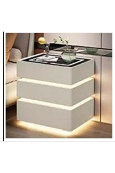 FOXMAG24 Noptieră inteligentă, 3 sertare, LED tactil, încărcare wireless, dif...