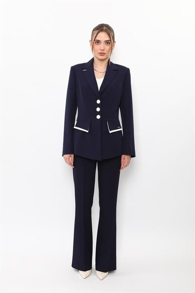 ÖNDER ÖZSOY Garnili Erkek Yaka Modelli Ceket & Cepli İspanyol Paça Pantolon K...