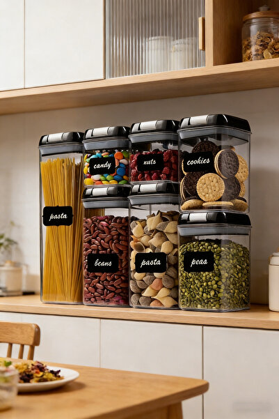 dida-cosmos 7-Piece Sealed Food Storage Container Set, Clear/Black, 1.9L