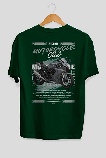 Ankhises تي شيرت موتورسايكل سيريز 10 مطبوع من الخلف باللون الأخضر 100% قطن لل...