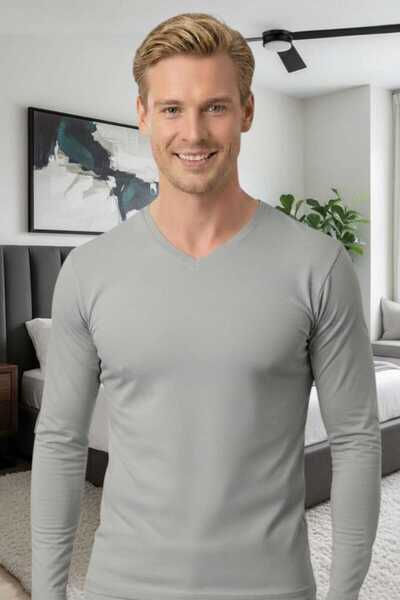 Tezzgelsin Men's Combed Cotton Lycra V Y Aka Long Sleeve Undershirt