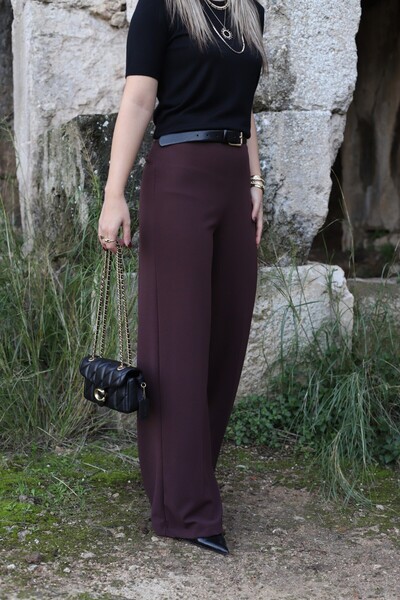 bytugcekaya Coffee side zipper detail palazzo