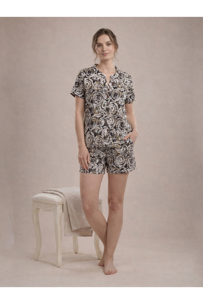 Mish By Styli Women All Over Print Cotton Shirt and Shorts Set