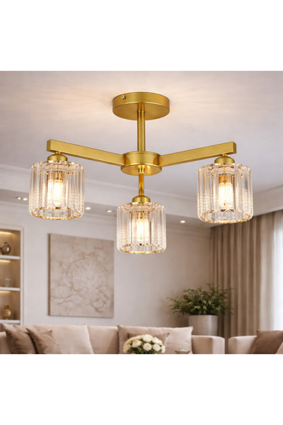 ALC-Shop Lustra Clasica Moderna LC110/3GD cu Cristal, 3x E27, Auriu, Metal si...