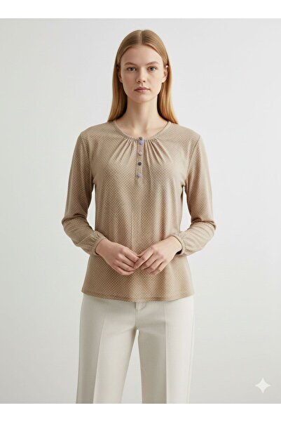 Orly More Bluză din bumbac pieptănat pentru mamă, cu mânecă lungă, cu nasturi...