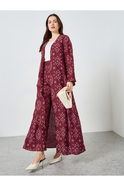 Styli Women Printed Kimono and Wide Leg Pants Co-Ords
