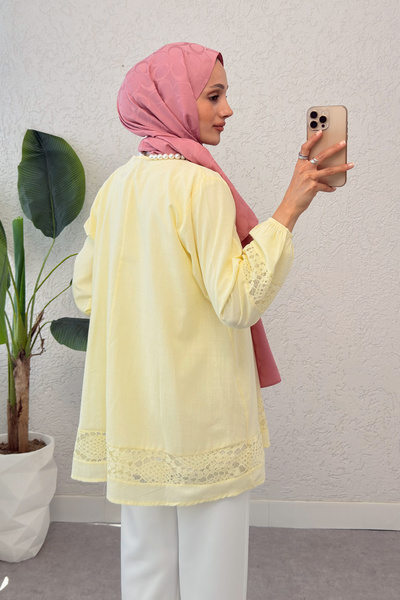 Rabona Fashion Dantel Detaylı Fırfırlı Salaş Tunik Gömlek