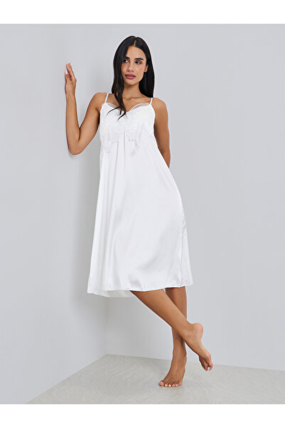 Styli Women White Lace Detail Strappy Slipdress