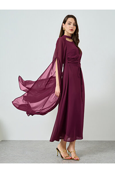 Styli Women Magenta Maxi Dress with Slit Sleeves