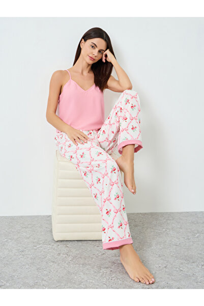 Take Two By Styli Women Solid Cami Top and Floral Printed Pyjama Set