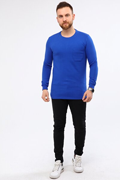 Çamdalı İş Elbiseleri Zero Neck Sweatshirt Two Threads 20/10 Saks Blue