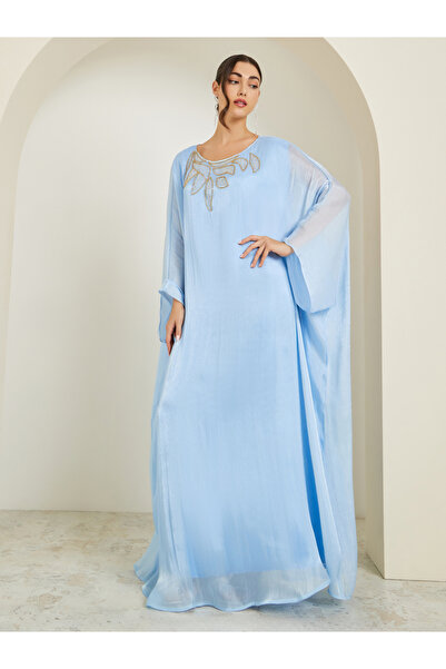 Amirah By Styli Women Blue Embellished Shimmer Kaftan